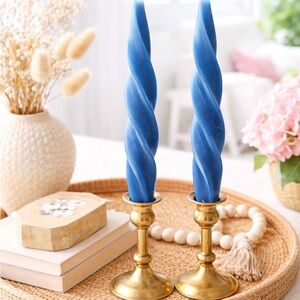 Beeswax Designs 12” Blue Twisted Taper Candles – Set of 2 – 100% Natural Beeswax